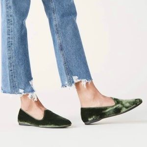 Birdies Dark Green Velvet Heron Flats